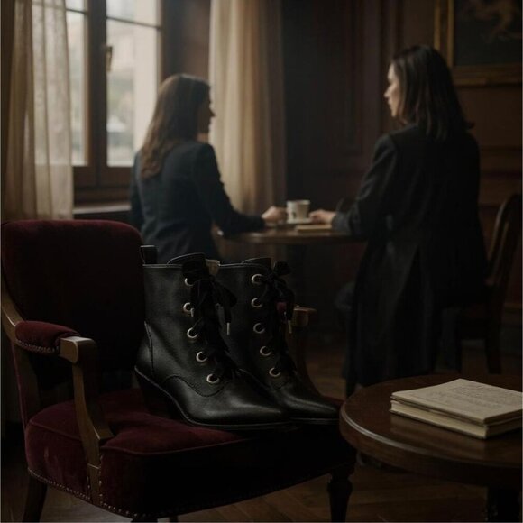 Widow Witchy Ways Ankle Boots – Vegan Leather Lace-Up Pointed Toe Heels 7 | NWT - Picture 4 of 8